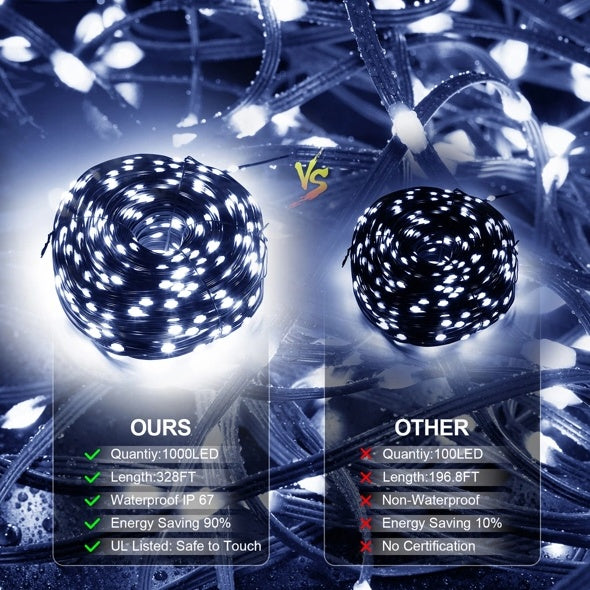 1000LED 328Ft Christmas Rope Lights – Outdoor Decorative String Lights with Strobe Effect