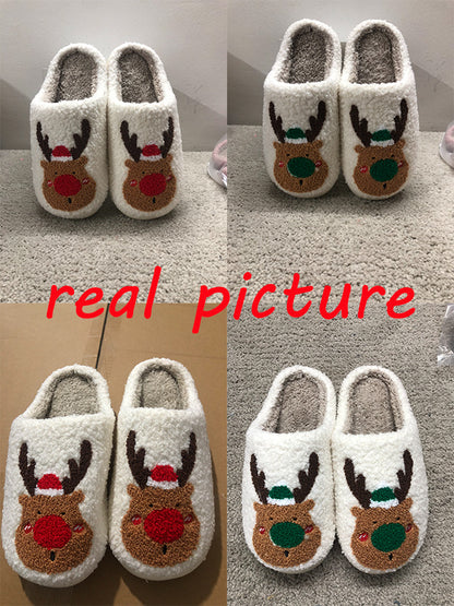 Christmas Elk Slippers – Soft Cozy Winter Home Shoes