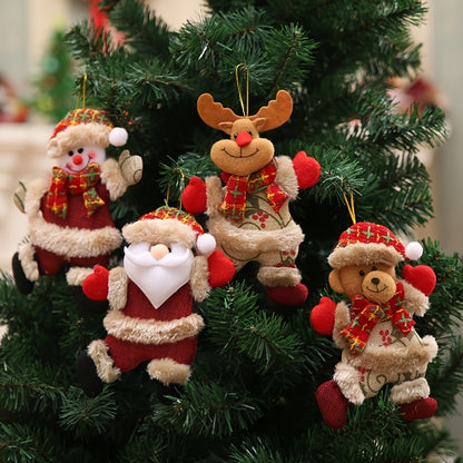 Festive Christmas Tree Ornaments – Santa, Snowman, Reindeer & Bear Figures with Scarves, Golden Balls & Red Bows