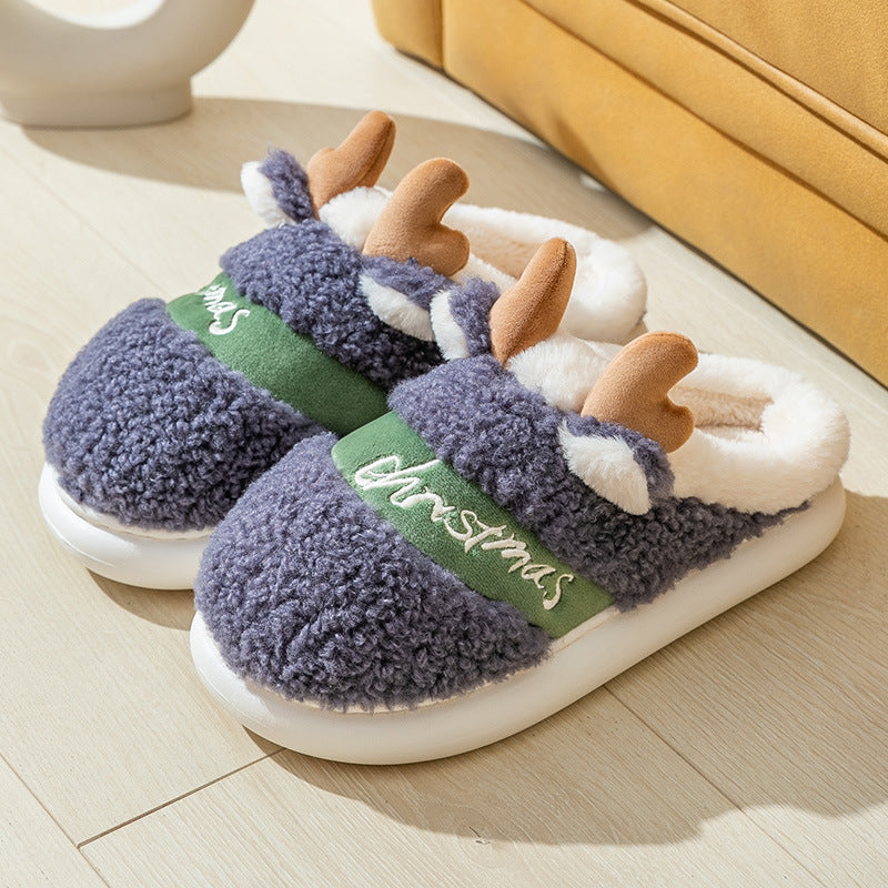 Christmas Elk Slippers – Soft Cozy Winter Home Shoes