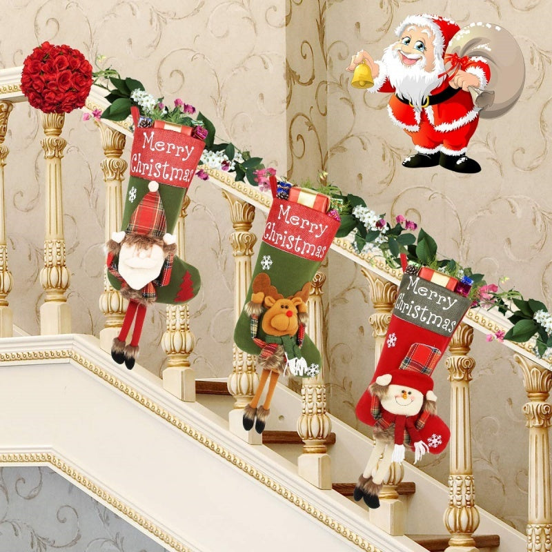 2025 New Year 3D Plush Christmas Stocking Set – Large Xmas Socks Tree Hanging Decorations