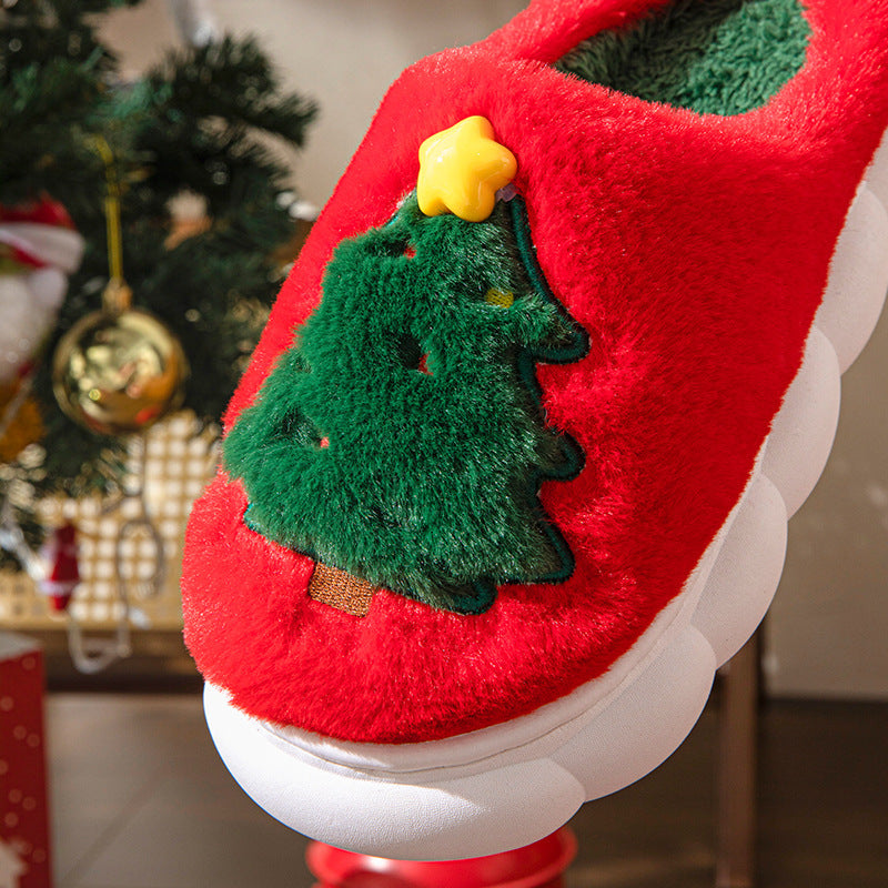 Women’s Christmas Tree Plush Home Slippers – Cozy Winter Indoor Footwear