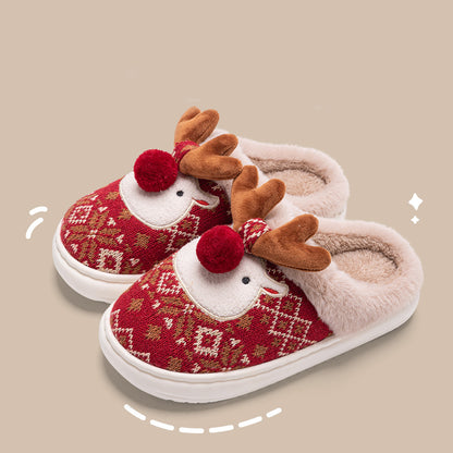 Cute Christmas Elk Slippers – Women’s Warm Plush Indoor Shoes