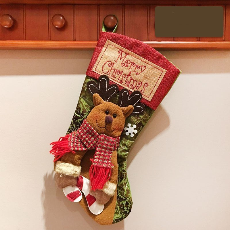 Christmas Stocking Socks with Snowman, Santa & Elk Design – Fireplace & Tree Hanging Candy Gift Bags Holiday Decor