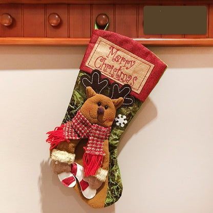 Christmas Stocking Socks with Snowman, Santa & Elk Design – Fireplace & Tree Hanging Candy Gift Bags Holiday Decor