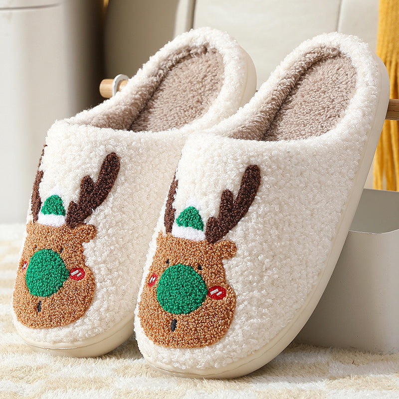 Christmas Elk Slippers – Soft Cozy Winter Home Shoes