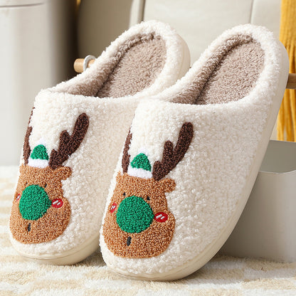 Christmas Elk Slippers – Soft Cozy Winter Home Shoes