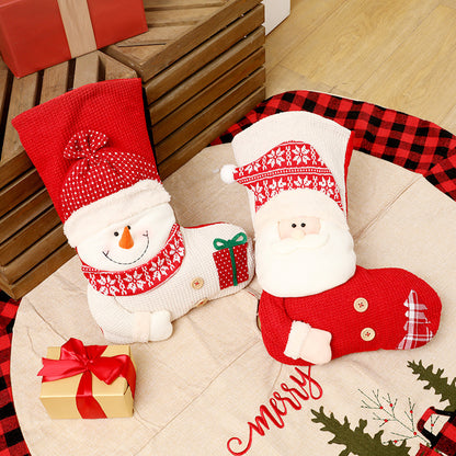 Large Red and White Knitted Christmas Stocking – Santa Claus Fireplace Socks Gift Bag Candy Holder Home Decor