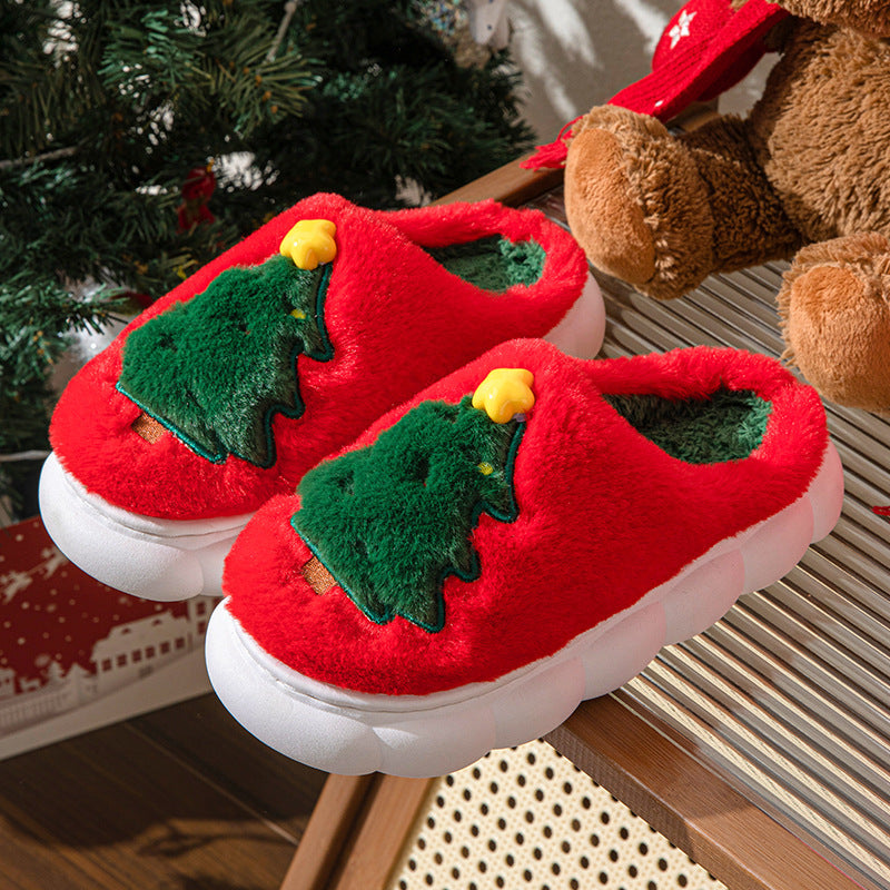 Women’s Christmas Tree Plush Home Slippers – Cozy Winter Indoor Footwear