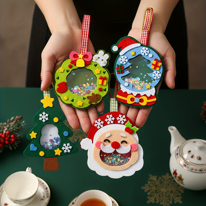 4pcs Christmas Felt Applique Kit – Handmade Ornament Material Set with Santa, Wreath, Tree & Crystal Ball Designs