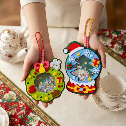 4pcs Christmas Felt Applique Kit – Handmade Ornament Material Set with Santa, Wreath, Tree & Crystal Ball Designs