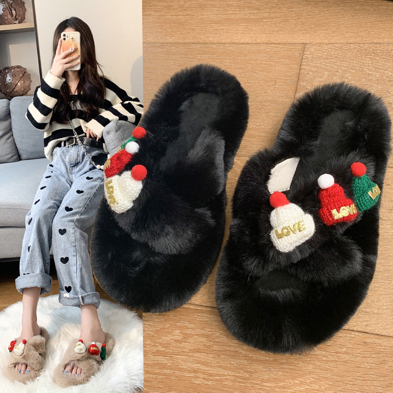 Cozy Christmas Fluffy Slippers – Women’s Warm Cotton Indoor Shoes