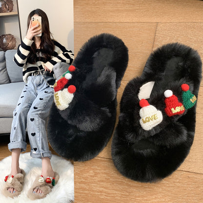 Cozy Christmas Fluffy Slippers – Women’s Warm Cotton Indoor Shoes