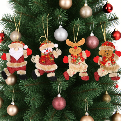 Festive Christmas Tree Ornaments – Santa, Snowman, Reindeer & Bear Figures with Scarves, Golden Balls & Red Bows