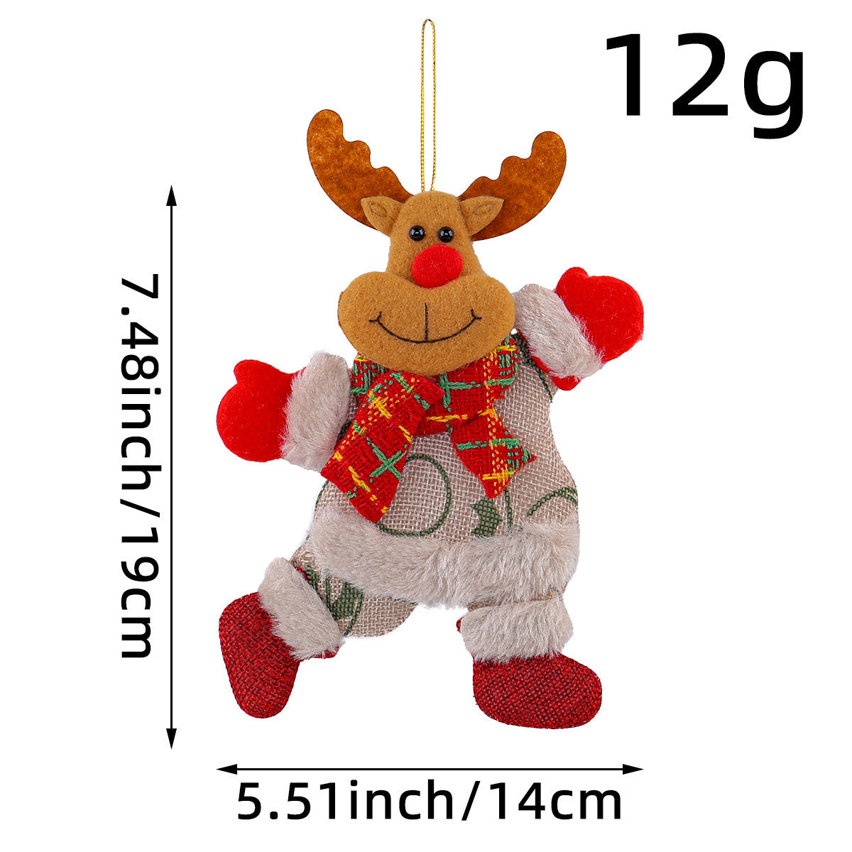 Festive Christmas Tree Ornaments – Santa, Snowman, Reindeer & Bear Figures with Scarves, Golden Balls & Red Bows