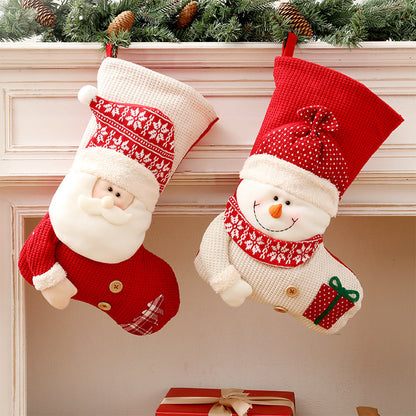 Large Red and White Knitted Christmas Stocking – Santa Claus Fireplace Socks Gift Bag Candy Holder Home Decor