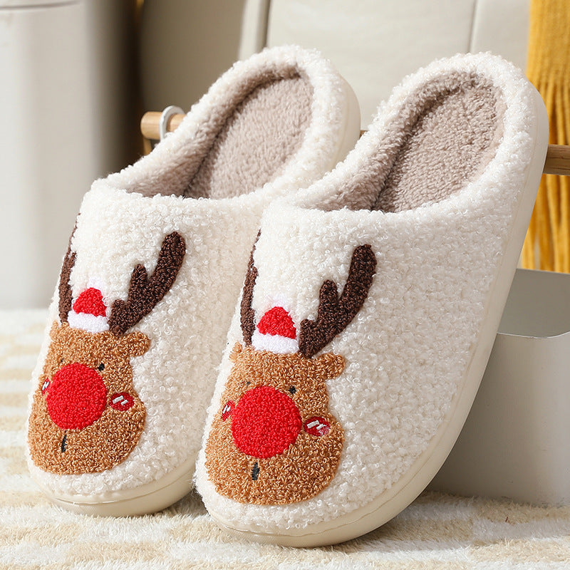 Christmas Elk Slippers – Soft Cozy Winter Home Shoes
