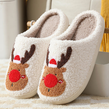 Christmas Elk Slippers – Soft Cozy Winter Home Shoes
