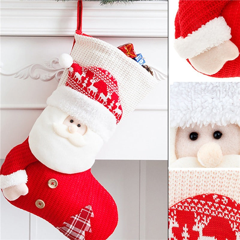 Large Red and White Knitted Christmas Stocking – Santa Claus Fireplace Socks Gift Bag Candy Holder Home Decor
