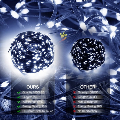 1000LED 328Ft Christmas Rope Lights – Outdoor Decorative String Lights with Strobe Effect