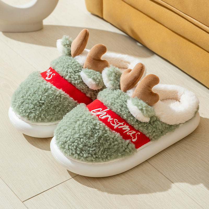 Christmas Elk Slippers – Soft Cozy Winter Home Shoes