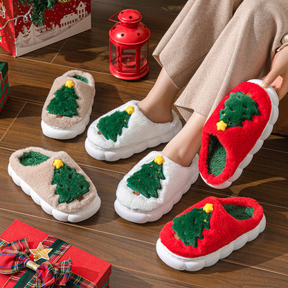 Women’s Christmas Tree Plush Home Slippers – Cozy Winter Indoor Footwear
