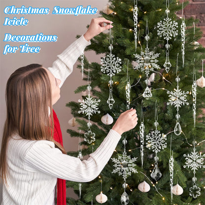 10pcs Acrylic Ice Strip Christmas Tree Hanging Ornaments Snow Ceiling Decorations for Home & New Year