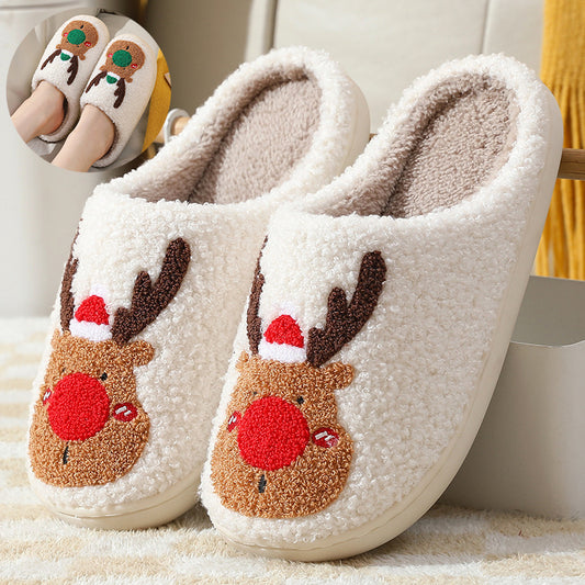 Christmas Elk Slippers – Soft Cozy Winter Home Shoes