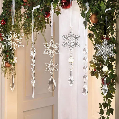 10pcs Acrylic Ice Strip Christmas Tree Hanging Ornaments Snow Ceiling Decorations for Home & New Year