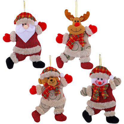 Festive Christmas Tree Ornaments – Santa, Snowman, Reindeer & Bear Figures with Scarves, Golden Balls & Red Bows