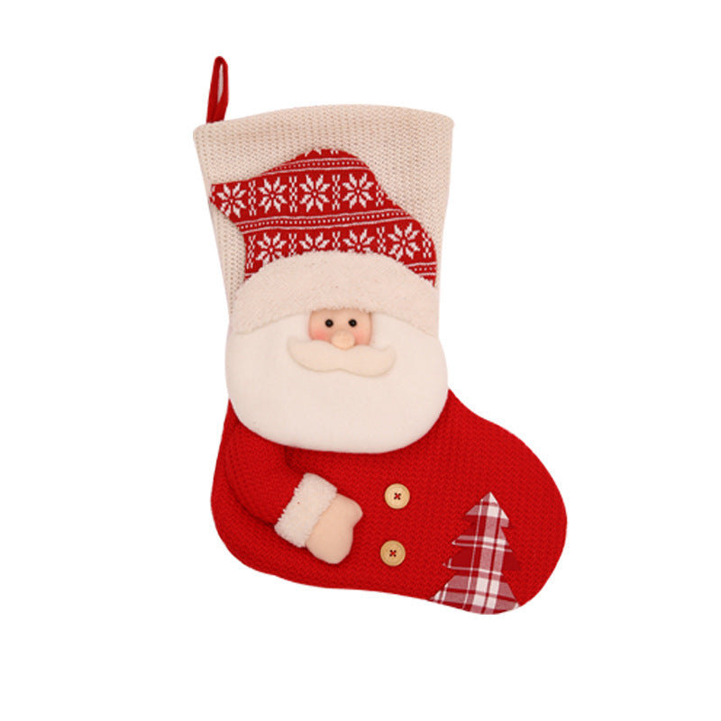 Large Red and White Knitted Christmas Stocking – Santa Claus Fireplace Socks Gift Bag Candy Holder Home Decor