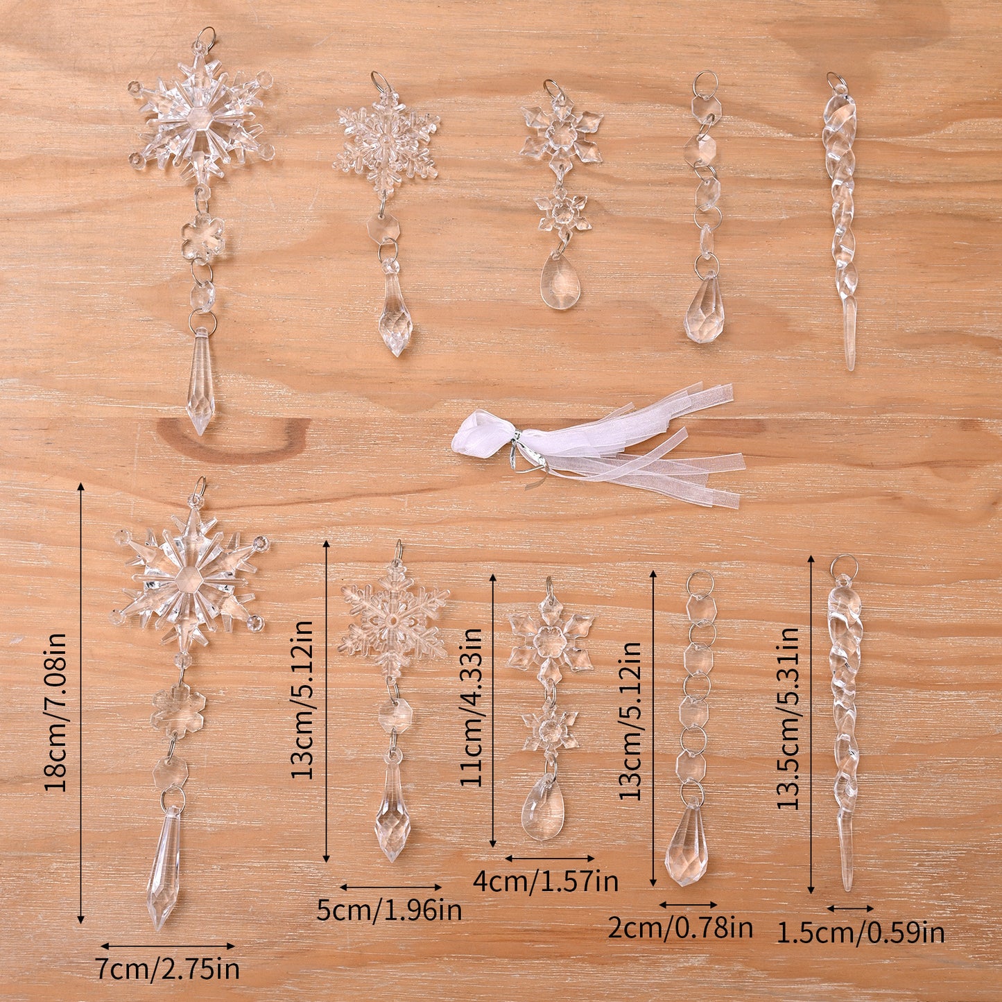 10pcs Acrylic Ice Strip Christmas Tree Hanging Ornaments Snow Ceiling Decorations for Home & New Year