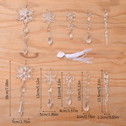 10pcs Acrylic Ice Strip Christmas Tree Hanging Ornaments Snow Ceiling Decorations for Home & New Year