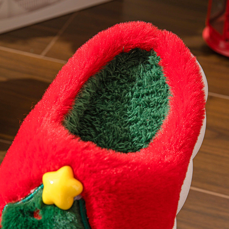 Women’s Christmas Tree Plush Home Slippers – Cozy Winter Indoor Footwear