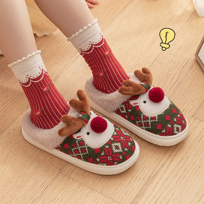 Cute Christmas Elk Slippers – Women’s Warm Plush Indoor Shoes