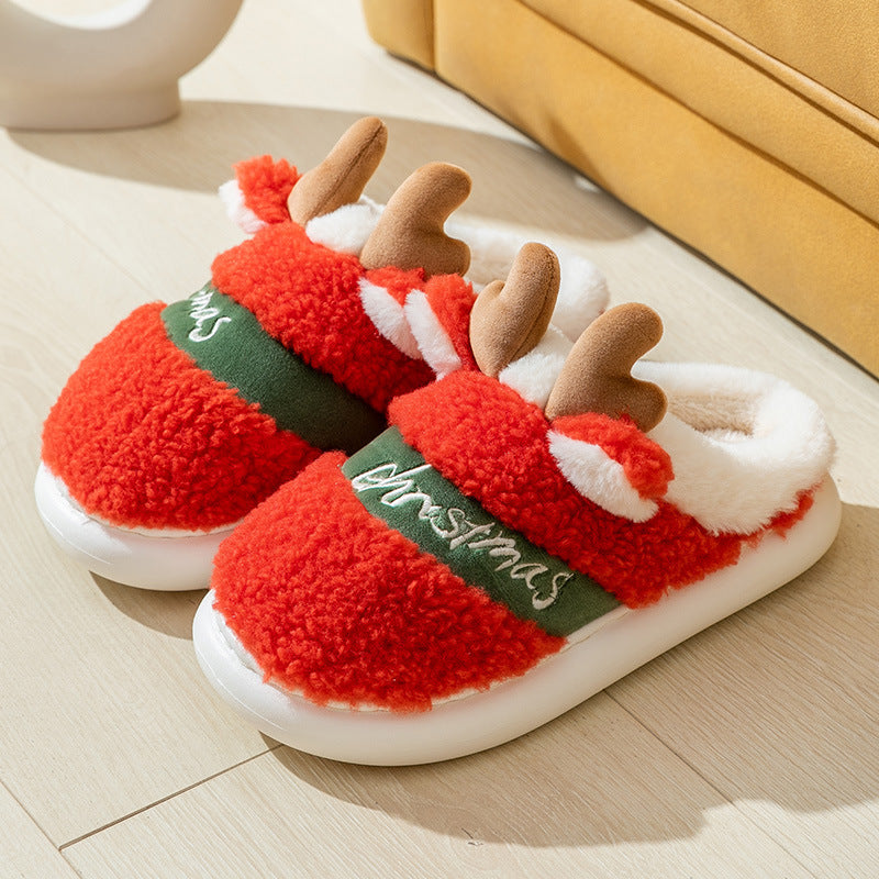 Christmas Elk Slippers – Soft Cozy Winter Home Shoes
