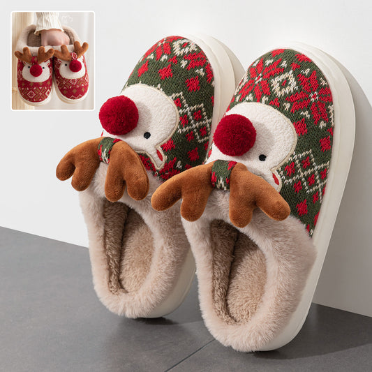 Cute Christmas Elk Slippers – Women’s Warm Plush Indoor Shoes