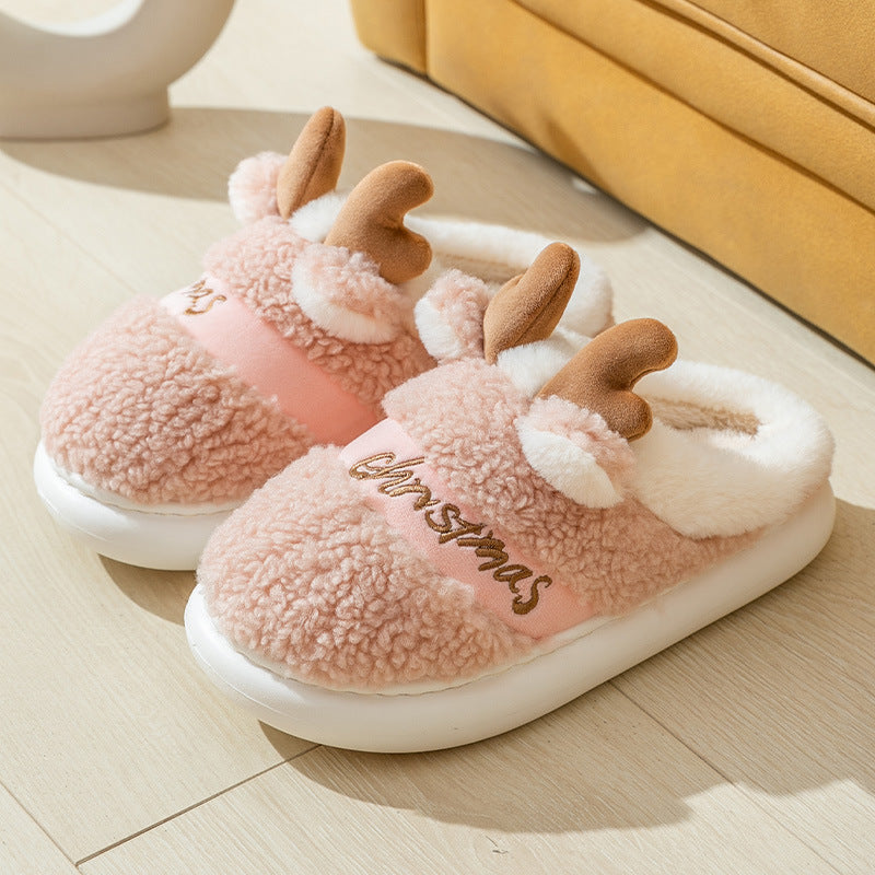 Christmas Elk Slippers – Soft Cozy Winter Home Shoes
