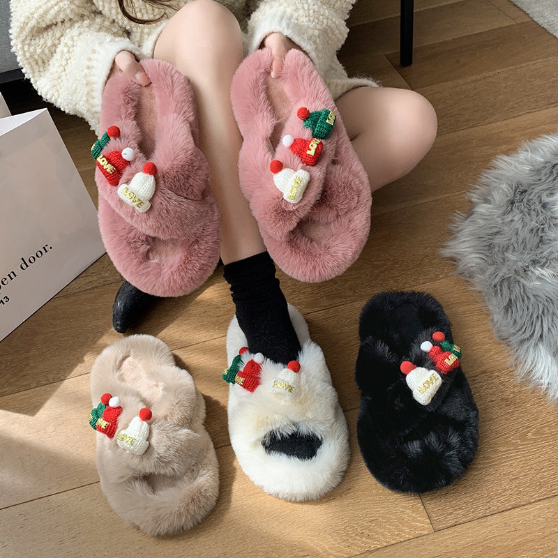 Cozy Christmas Fluffy Slippers – Women’s Warm Cotton Indoor Shoes