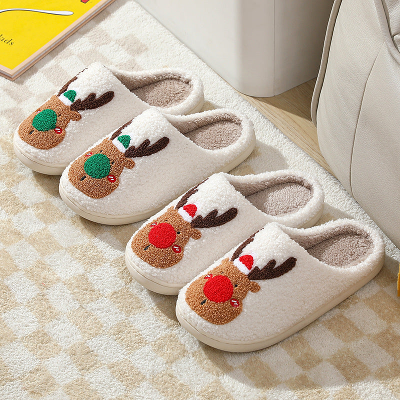 Christmas Elk Slippers – Soft Cozy Winter Home Shoes