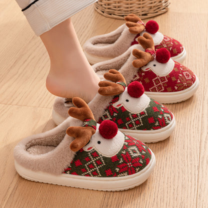Cute Christmas Elk Slippers – Women’s Warm Plush Indoor Shoes