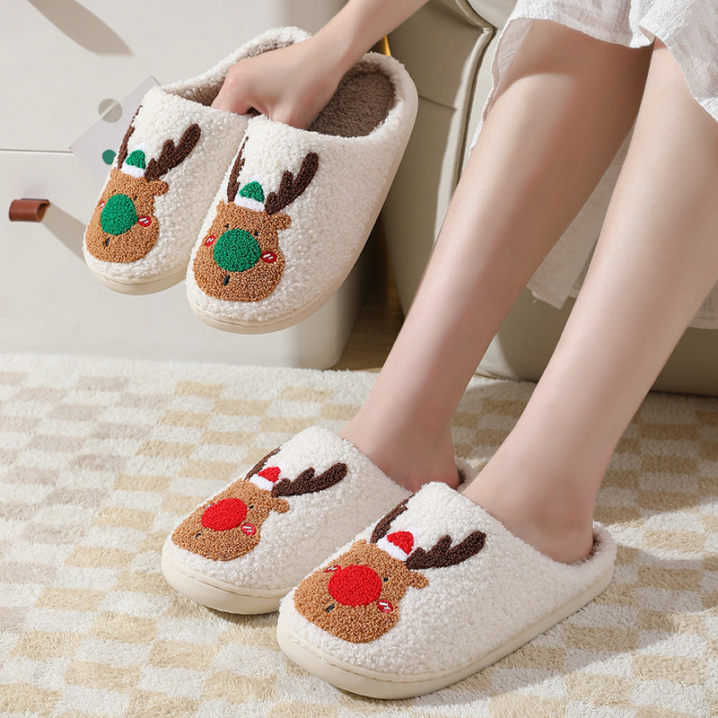 Christmas Elk Slippers – Soft Cozy Winter Home Shoes