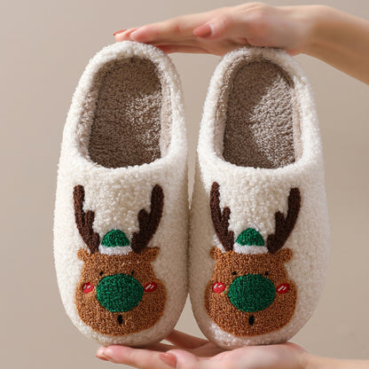 Christmas Elk Slippers – Soft Cozy Winter Home Shoes