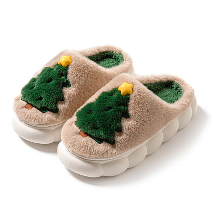 Women’s Christmas Tree Plush Home Slippers – Cozy Winter Indoor Footwear