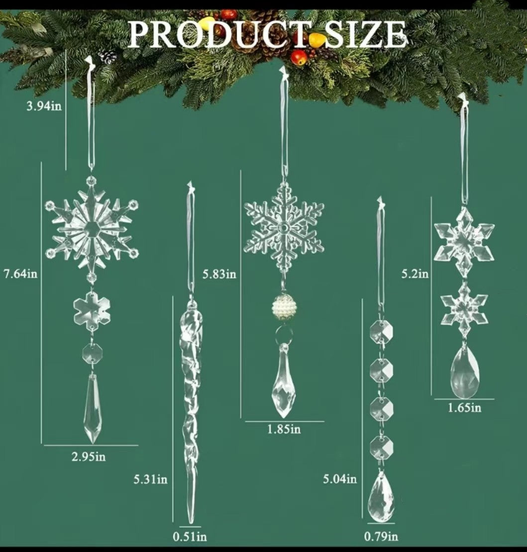 10pcs Acrylic Ice Strip Christmas Tree Hanging Ornaments Snow Ceiling Decorations for Home & New Year
