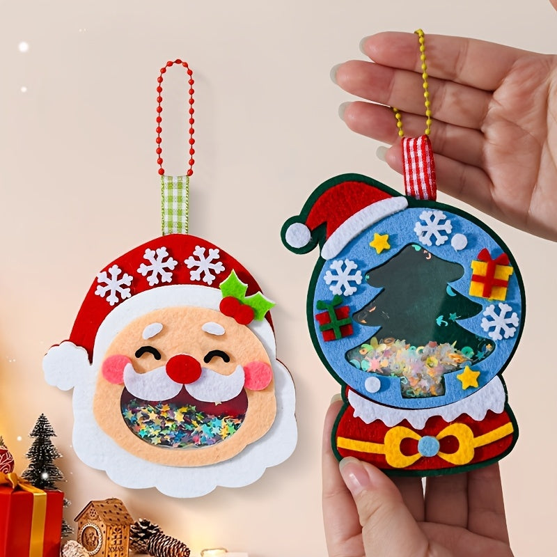 4pcs Christmas Felt Applique Kit – Handmade Ornament Material Set with Santa, Wreath, Tree & Crystal Ball Designs