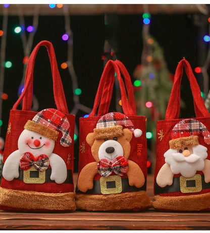Christmas Candy Gift Tote Bags for Kids – Cute Santa, Elk, Snowman & Bear Handbags