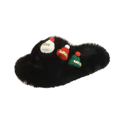 Cozy Christmas Fluffy Slippers – Women’s Warm Cotton Indoor Shoes