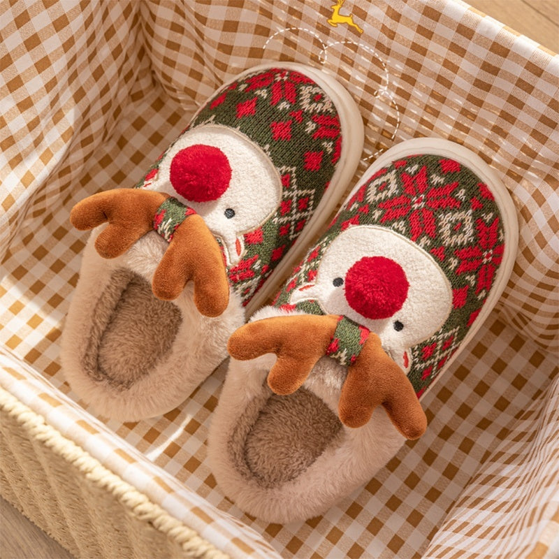 Cute Christmas Elk Slippers – Women’s Warm Plush Indoor Shoes