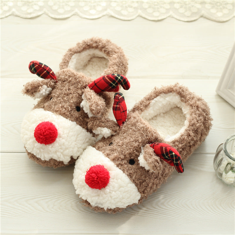 Cute Elk Winter Slippers – Women’s Warm Cotton Home Shoes